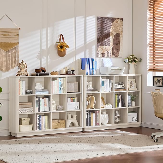 Joaxswe 12 Cube Storage Organizer, Wood Floor Standing 3-Tier Cubby Bookcase - Image 6
