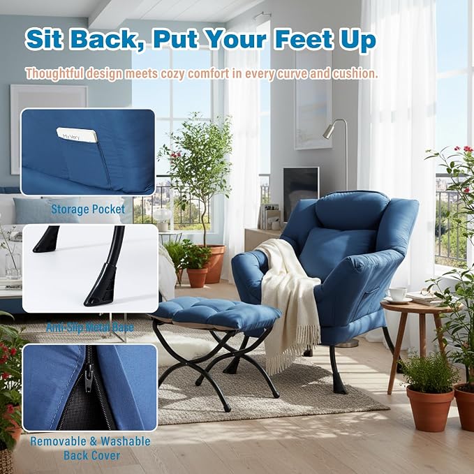 Lazy Chair with Ottoman, Reading Chair with a Pillow, Leisure Sofa Armchair - Image 4