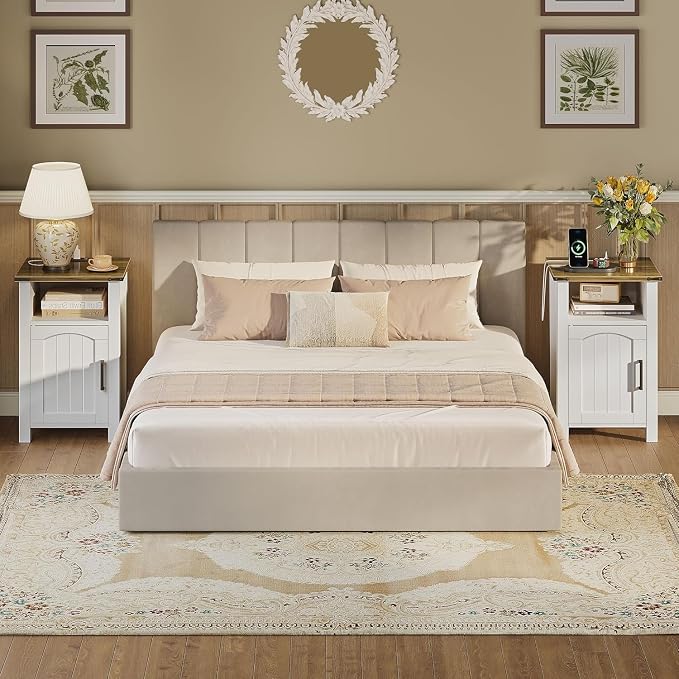 Farmhouse Nightstand with Charging Station, End Table with USB/Type-C Ports and - Image 7