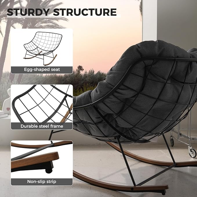 Grand patio Outdoor Rocking Chair, Oversized Papasan Rocking Chair - Image 7