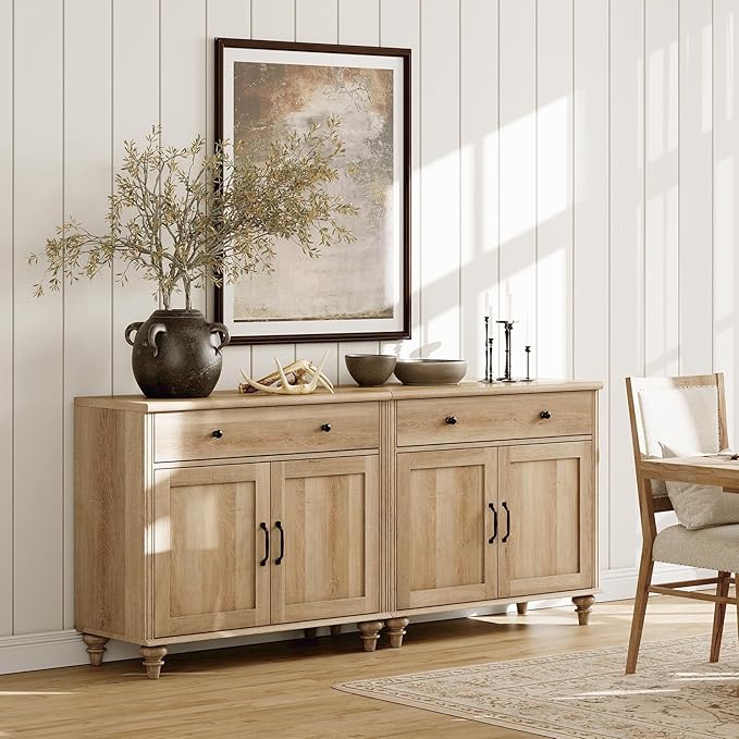 WAMAPT Buffet Cabinet with 4 Doors and 2 Drawers, Large Coffee Bar Table Wood - Image 3