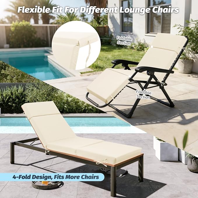 2 Pcs Outdoor Chaise Lounge Cushion 72" x 21" x 3", 4-Section Folding Patio - Image 6