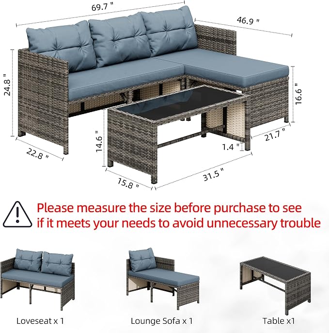 Shintenchi 3 Pieces Outdoor Patio Furniture Sets, Wicker Patio Conversation Sets - Image 2