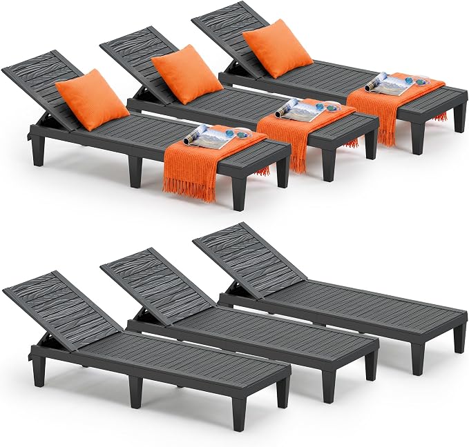 Outdoor Lounge Chair Set of 6, 5-Positions Adjustable Patio Chaise Lounges by NBYSGO