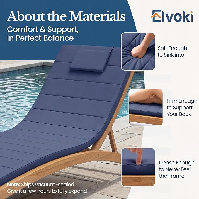 Quilted Chaise Lounge Outdoor Patio Furniture Cushions | Water-Resistant Patio - Image 4