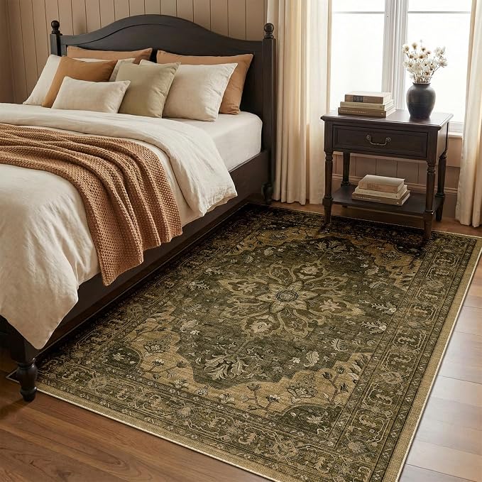 RELEANY Area Rugs 4'x6' Washable Non-Slip, Floral Vintage Distress Print - Image 2