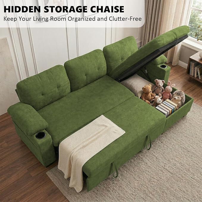 KCGKCG 93" L Shaped Sleeper Sofa Bed, Pull Out Couch Bed - Image 8