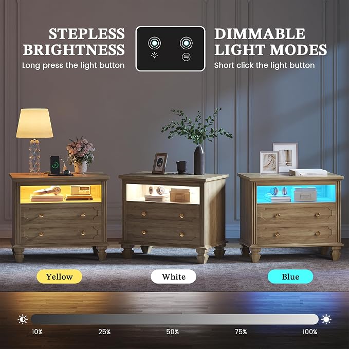 FREDEES 28'' Large Nightstands Set of 2, Smart Bedside Tables - Image 3