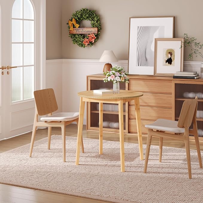 HOOBRO Bamboo Dining Table, Round Dining Table - Image 3