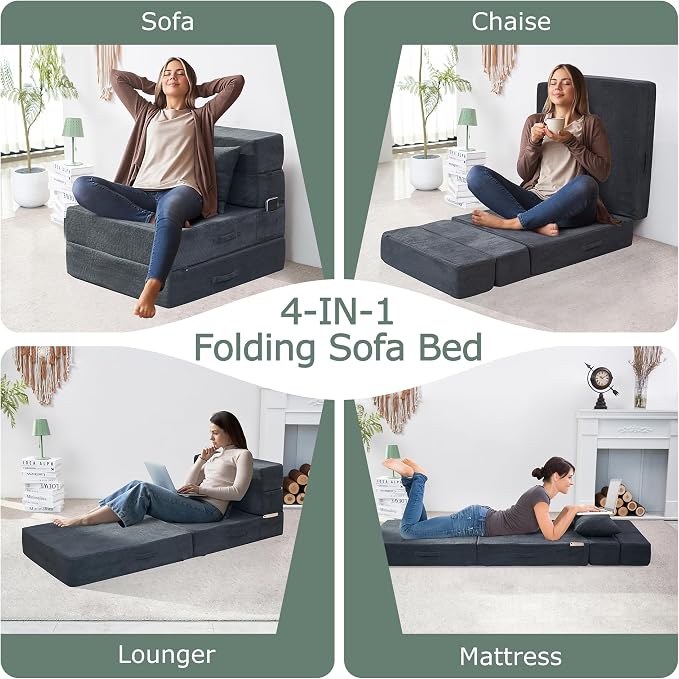 Folding Sofa Bed, 4 in 1 Convertible Sleeper Chair - Image 4