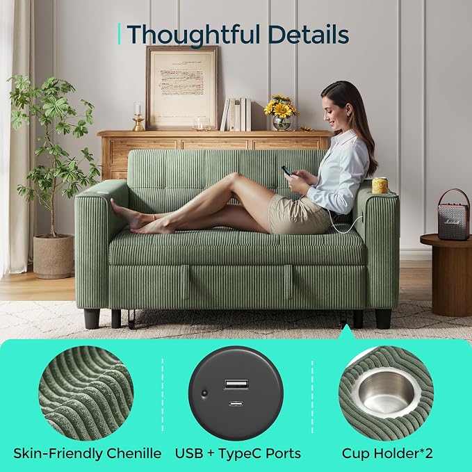 LINSY 54" Pull Out Couch with Charging Station - Image 5