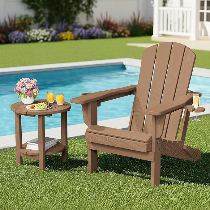 SERWALL Round Adirondack Side Table, 16.5" Double Outdoor Side Table, HDPE - Image 9