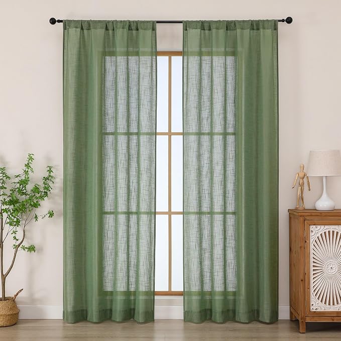 Chyhomenyc Sage Green Semi Sheer Curtains 84 Inches Long 2 Panels Set, Light by Chyhomenyc