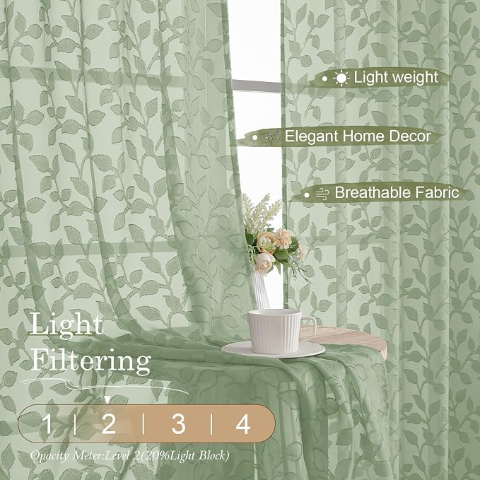 Chyhomenyc Sage Green Sheer Valances - Image 3
