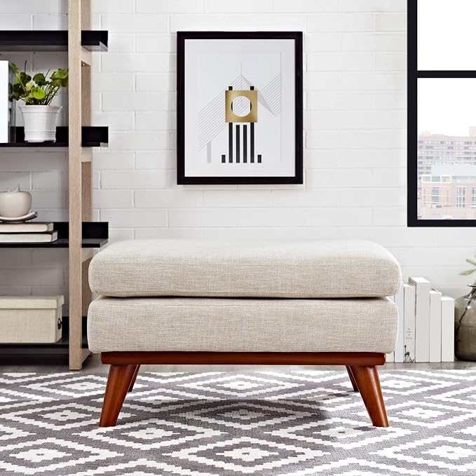 Modway Engage Mid-Century Modern Upholstered Fabric Ottoman in Beige - Image 2