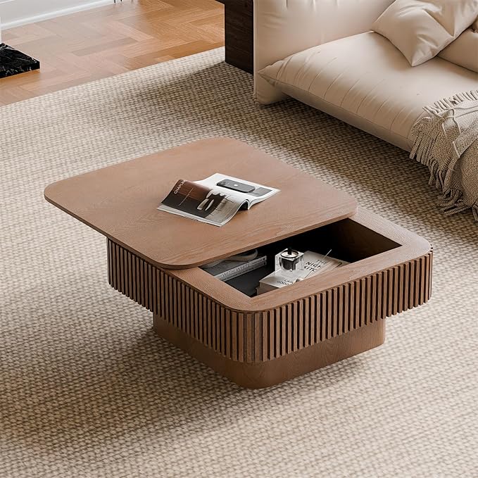 Square Coffee Table for Living Room, Fluted Drum Accent Tea Center Table by Unknown
