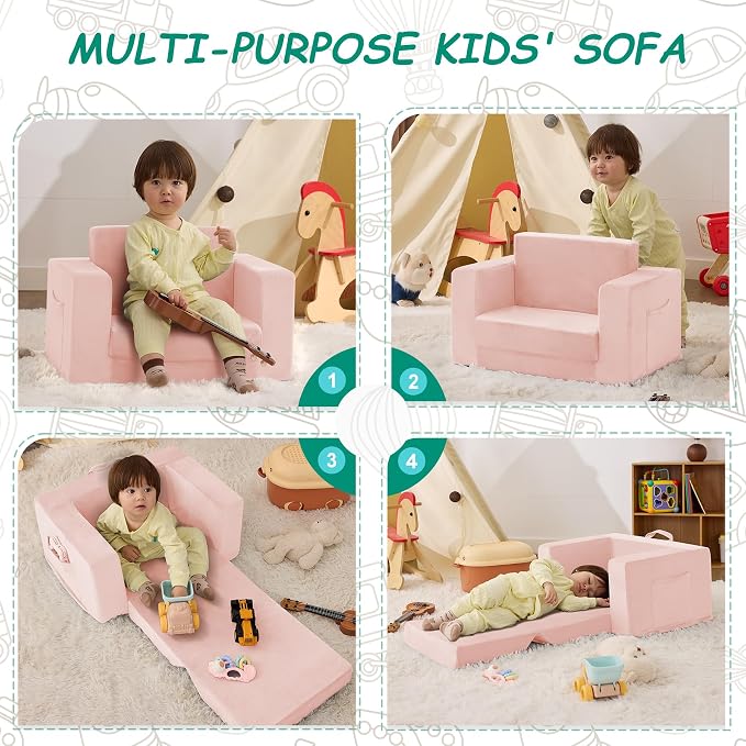 Kids Couch, 2-in-1 Toddler Chair Comfy 1-3 Years, Convertible Kids Chair - Image 6