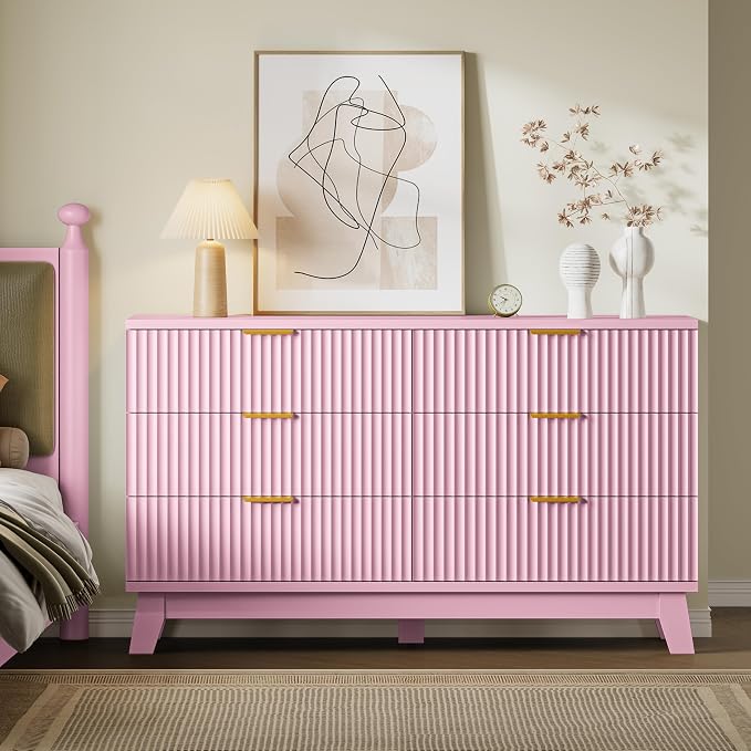 BORNOON Fluted 6 Drawer Dresser, 47.2" Wide Modern Boho Chest of Drawers - Image 3