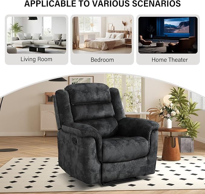 EBELLO Manual Recliner Chair, Soft Fabric Recliner Sofa - Image 6