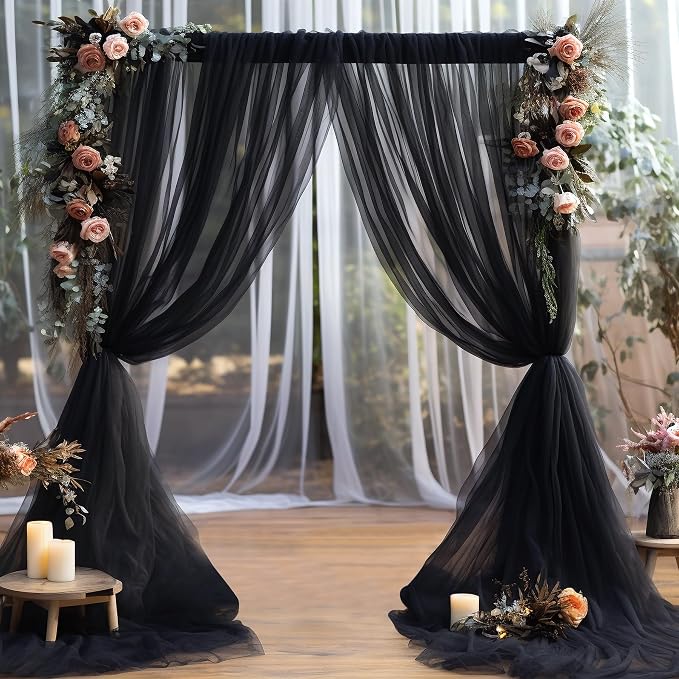 20ft x 12ft Black Tulle Backdrop Curtain - Image 8