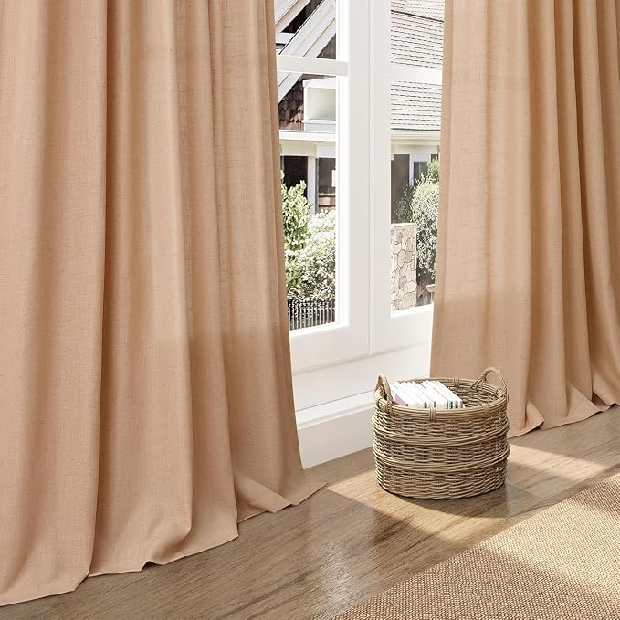 Nanspring Camel Linen Curtains for Living Room 95 Inches Long Back Tab and Rod - Image 5