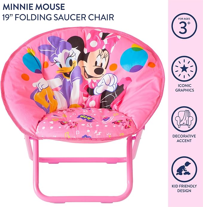 Disney Minnie Mouse Toddler Folding Saucer Chair – 19" Soft Plush Seat - Image 4