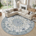 RELEANY Area Rugs Round 10ft Washable Non-Slip, Floral Vintage Distress Print by RELEANY