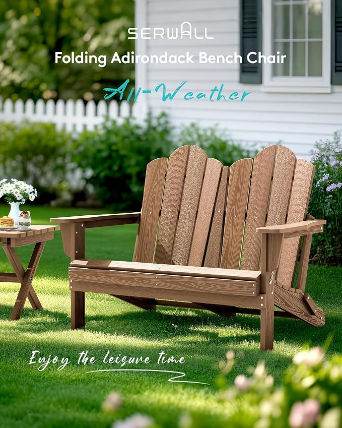 SERWALL 3 Pieces Patio Adirondack Bench Set, 2 Folding Adirondack Bench & 1 - Image 9
