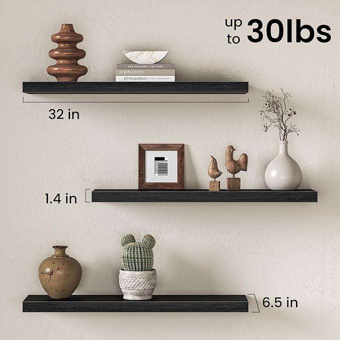 Fun Memories 32 Inch Floating Shelves Wall-Mounted, Rustic Wood Shelf - Image 3