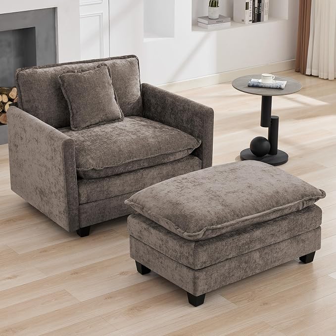 35‘’ Modern Chenille Cloud Sofa Ottoman, Rectangle Ottoman - Image 5