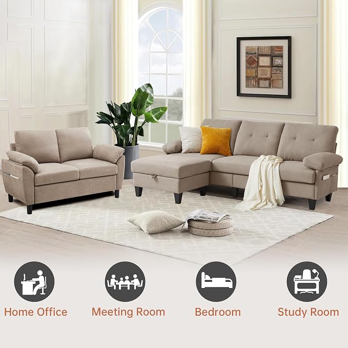 84" Convertible Sectional Sofa Set, 3 Seat L Shaped Couch - Image 6