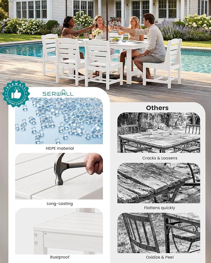 SERWALL Patio Dining Sets for 6 Person, HDPE Dining Set - Image 8