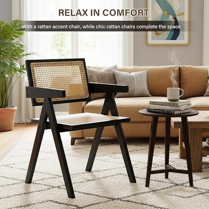 Furlide Rattan Dining Chairs Set of 2, Modern Mid Century Dining Chairs - Image 7
