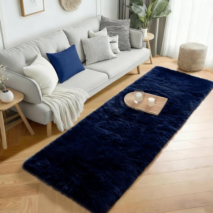 PAGISOFE Navy Blue Runner Rug 2x6, Fluffy Dark Blue Rugs by PAGISOFE