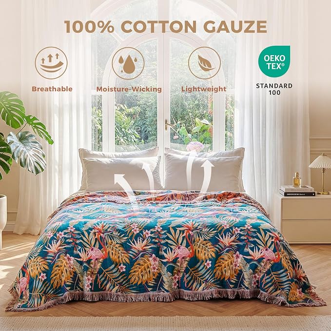 LUTBM Boho Throw Blanket for Bed Cotton Summer Blankets Bedroom Living Room - Image 2