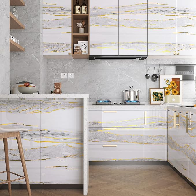 LaCheery Glossy Gold White Marble Contact Paper Waterproof 15.8"x275" Kitchen - Image 4