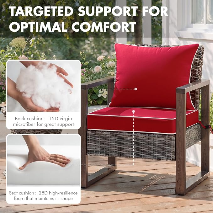 MIULEE Red Outdoor Seat Cushion 22x22 Inch Waterproof & 3 Year Fade Resistant - Image 6