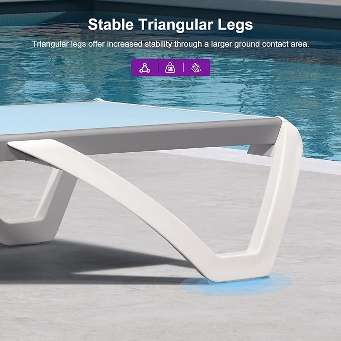 PURPLE LEAF Patio Chaise Lounge Chair Set of 3 Outside Aluminum Plastic - Image 7