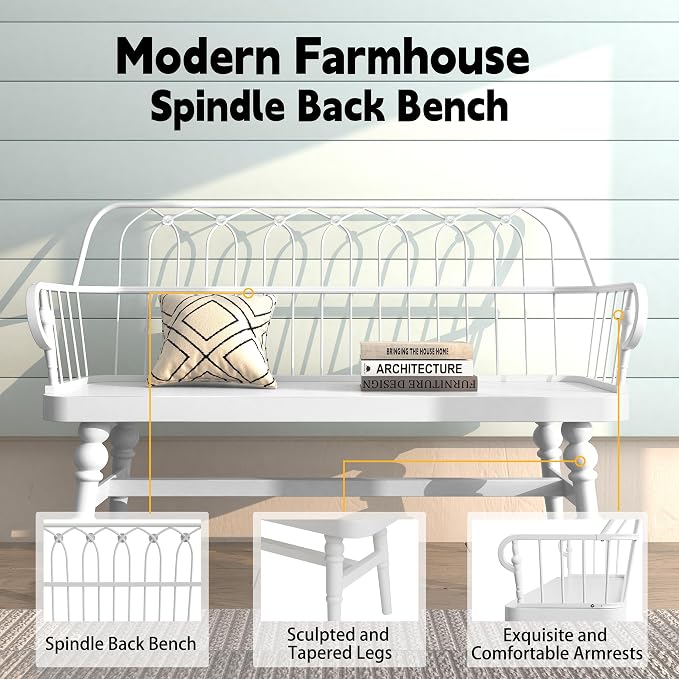 DIBRATY Entryway Bench, Spindle Back Wooden Dinning Bench, Farmhouse Foyer Bench - Image 6