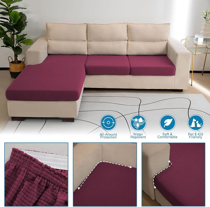 Water Repellent Couch Cushion Cover 3 Pieces Sofa Seat Cushion Covers, Stretch - Image 6