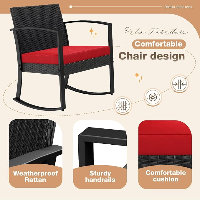 Greesum 3 Piece Outdoor Bistro Set, Imitation Rattan Conversation Set, Patio - Image 3