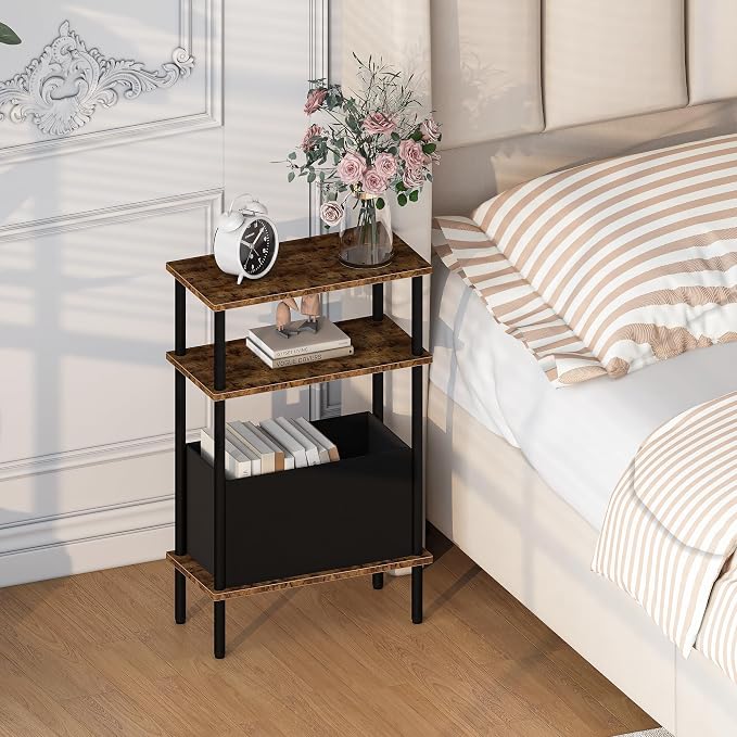 Narrow Side Table with Fabric Basket, End Table - Image 2