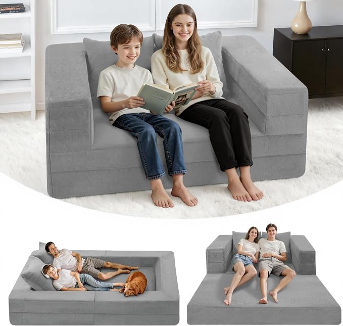 Futon Sofa Bed with Pillow, 3-in-1 Sleeper Sofa Bed with Removable Cover by Cansunna