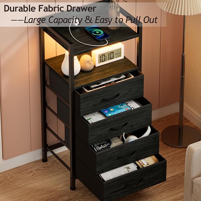 Furnulem Night Stand with Charging Station, Tall Dresser - Image 7
