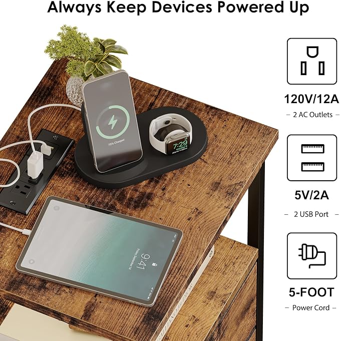 Fixwal Night Stand with Charger Station, Nightstand with Charging Station & - Image 4