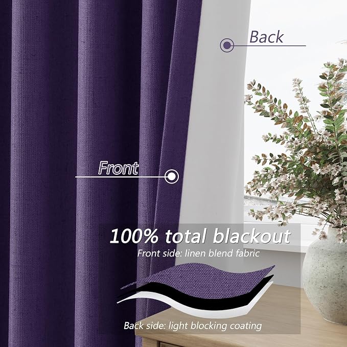 Guken 100% Blackout Curtains 108 Inch Length 2 Panels Set - Image 4