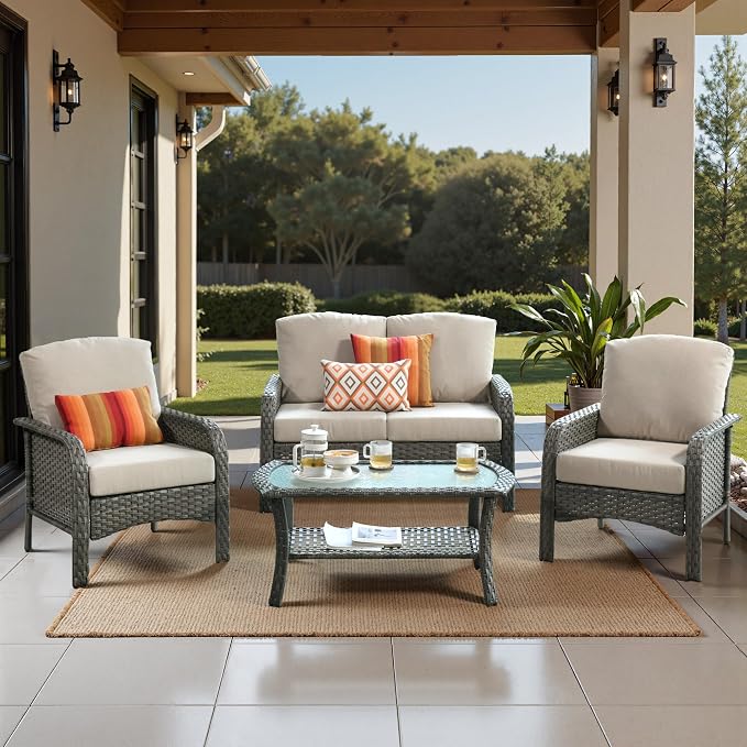 Weaxty Wicker Patio Furniture Set High Back Loveseat Sofa Couch Armchair Coffee by Eco-ChicLivingBeautifullyAffordable