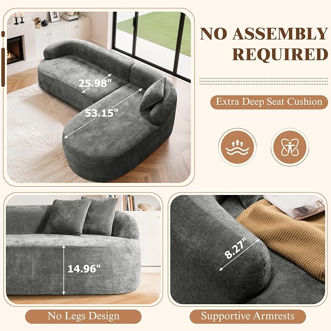99" Curved Sectional Sofa with Chaise, Modern Boneless Couch with Deep Seat - Image 4