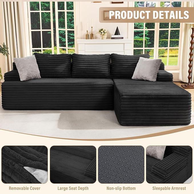 Hobestluk Modular Sectional Sofa Couches L-Shape Couch 3 Seat Modular Sofa - Image 4
