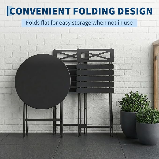 GarveeTech 3-Piece Folding Bistro Set, Heavy Duty Outdoor Patio Furniture - Image 5
